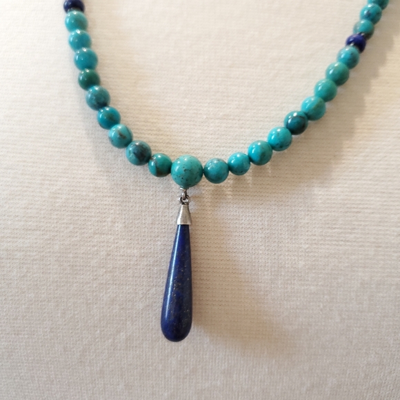 Jay King Turquoise Bead and Lapis Sterling Silver Long Necklace - Picture 13 of 15